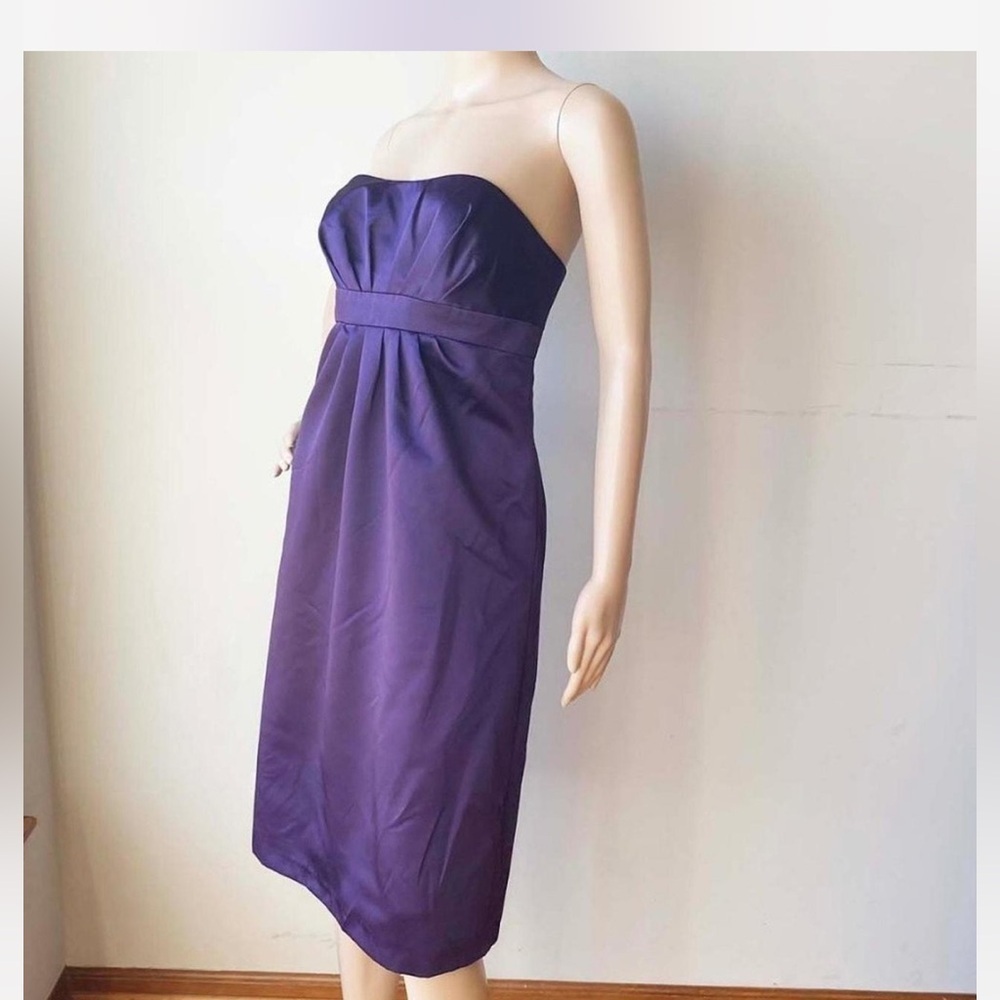 ✨Host Picks✨Alfred Angelo Purple Satin Pleated Strapless Cocktail Sheath Dress